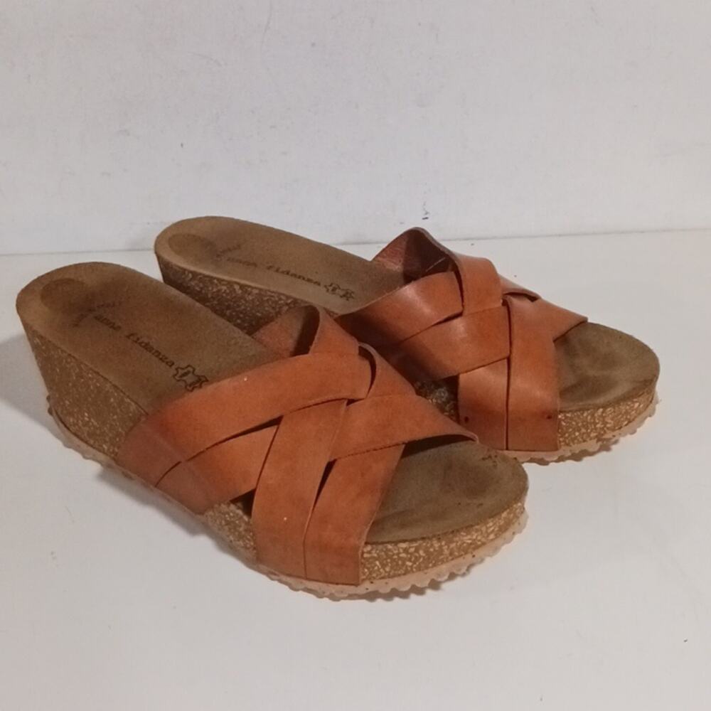 Anna Fidanza Tan Leather Cork Wedge Anthropologie sz 39
